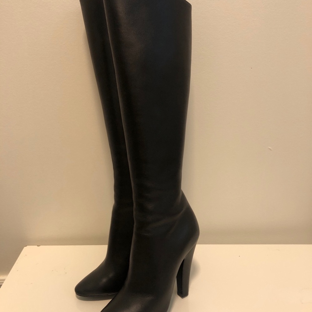 Saint Laurent 68 Black Leather Knee High Boots
